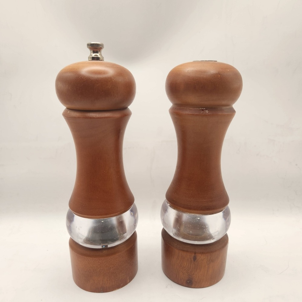 Cole & Mason Wooden Salt and Pepper Mill Set Brown Wood Acrylic Window 6.5 inch